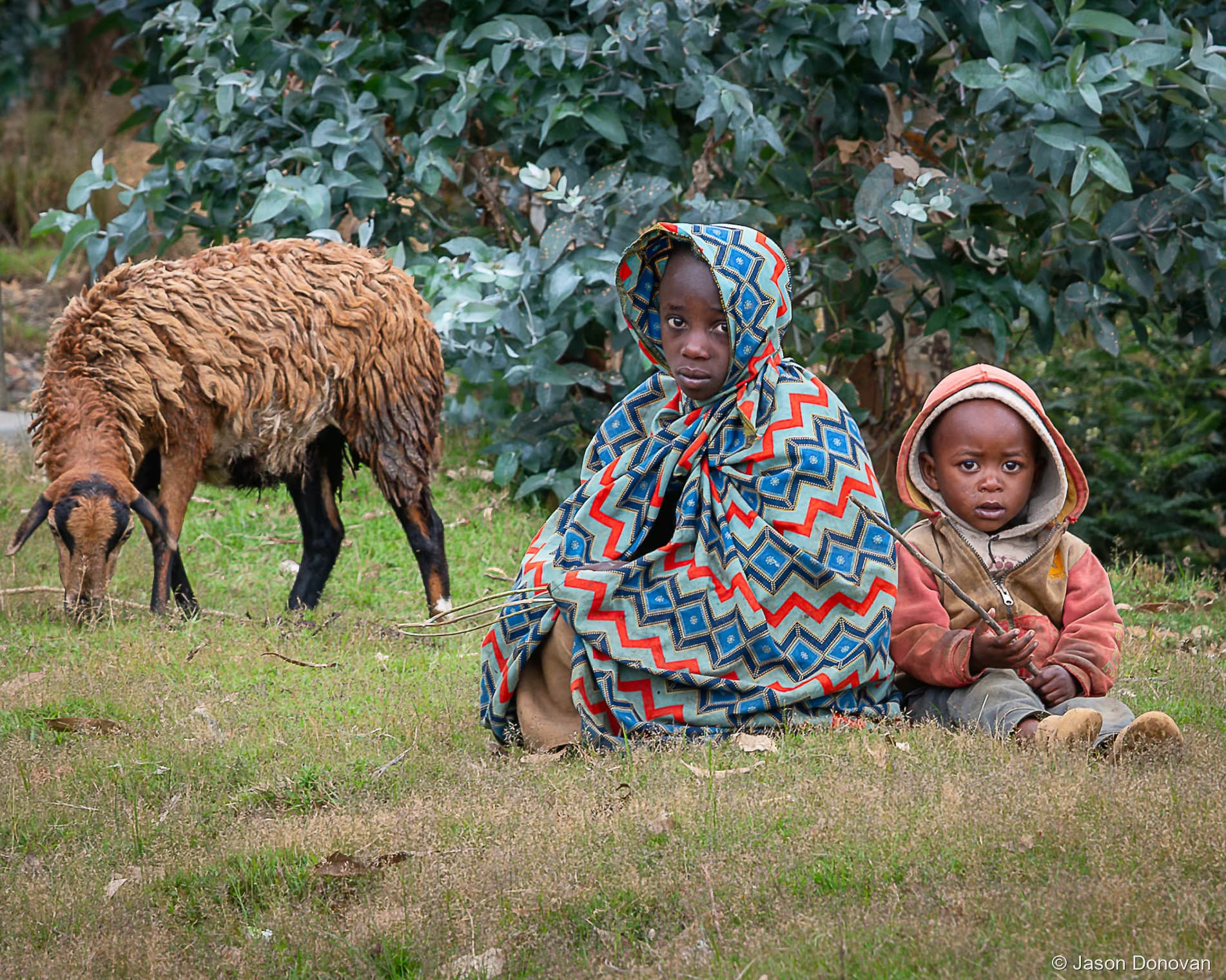 Children looking after Goats near Kibuye Rwanda photography by Jason Donovan